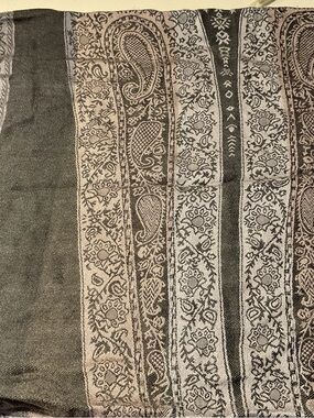 Paisley Border Woven Scarf in grey black and tan